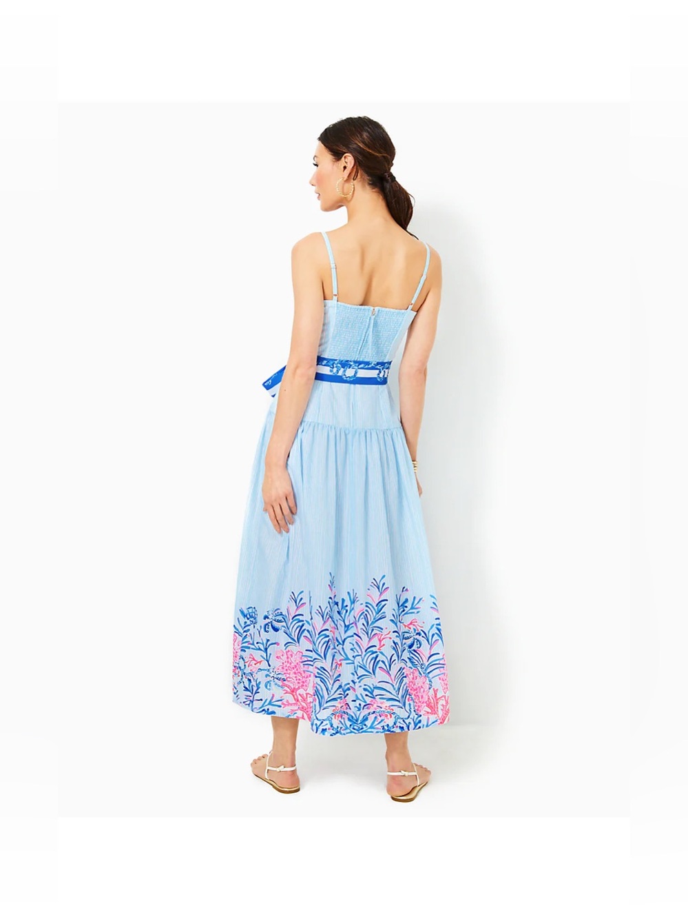 Lilly Pulitzer Saylar Maxi Dress 16 Naut Today Engineered Seersucker Blue Pink - Picture 2 of 6